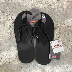 NWT Men’s Classic Black Leather Rainbow Sandals size Large